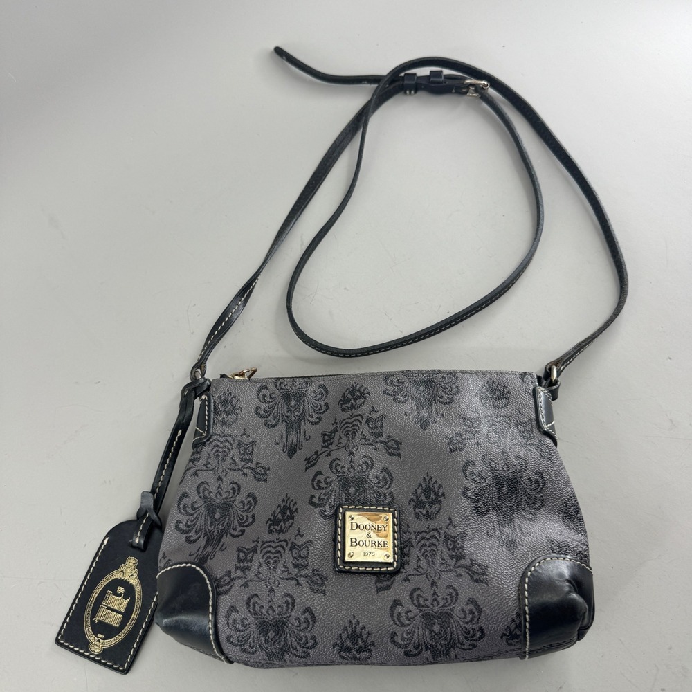 Dooney & Bourke Disney Haunted Mansion Crossbody Bag Wallpaper Print Grey Black